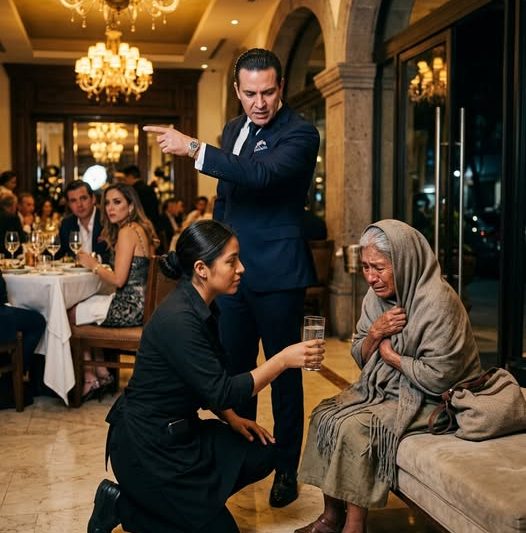 La anciana levantó