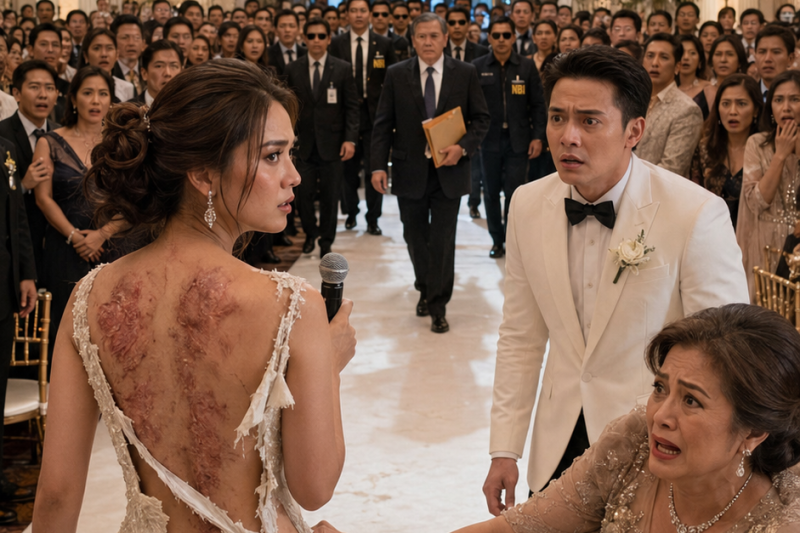 🔥 PINUNIT NG NANAY NG FIANCÉ KO ANG WEDDING DRESS KO SA HARAP NG 300 BISITA. NALANTAD ANG MGA LUMANG PEKLAT SA LIKOD KO. TUMAWA ANG LALAKING PAPAKASALAN KO AT SINABING, “KAYA NGA HINDI KITA KAYANG HAWAKAN.” AKALA NILA TATAKBO AKO SA HIYA. PERO KINUHA KO ANG MIC, TININGNAN ANG MGA AHENTE NG NBI NA PAPASOK SA BALLROOM, AT BUMULONG, “KUNG MAGBUBUNYAGAN TAYO NG SEKRETO NGAYON, SIMULAN NATIN SA INYO.” 🔥