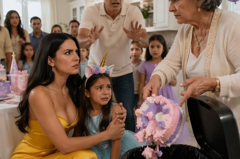 Minha sogra jogou o bolo da minha filha no lixo na frente dos colegas dela e disse: “É assim que se corrige uma menina preguiçosa.” 🎂💔 Respirei fundo, não gritei e deixei minha filha conectar o tablet… mas o primeiro vídeo deixou claro que aquela festa de aniversário escondia algo muito pior.