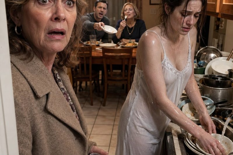 Visitei minha filha sem avisar e fiquei em choque! A sogra e o marido dela estavam sentados à mesa, comendo, enquanto ela lavava a louça, tremendo de frio. O marido arrancou o prato das mãos da própria mãe e gritou: “Pare de lavar a louça e traga mais comida!” Eu fiz uma ligação discretamente. Cinco minutos depois, tudo havia mudado e..
