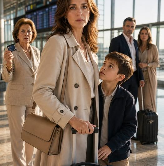 A MINHA MÃE APARECEU NO AEROPORTO COM O MEU CARTÃO NA MÃO E DISSE: « O TEU FILHO NÃO ENTRA NESTE AVIÃO. » OLHEI PARA A PEQUENA MALA AZUL DO MEU MENINO, DESBLOQUEEI O TELEMÓVEL E CANCELEI TODA A VIAGEM EM SILÊNCIO… SEM IMAGINAR QUE ESSA DECISÃO IA REVELAR UM SEGREDO QUE A MINHA FAMÍLIA ESCONDIA HÁ ANOS.