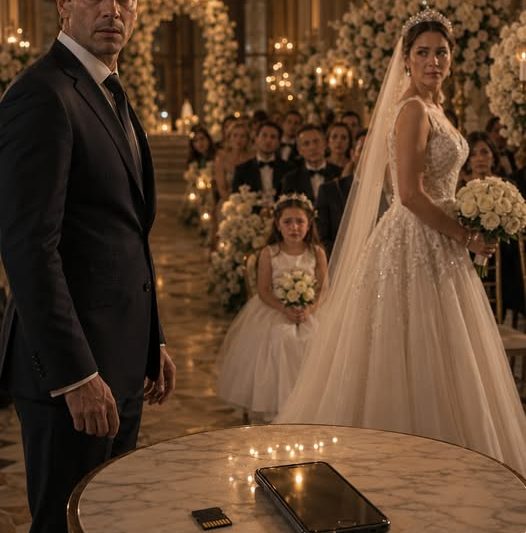 EM PLENA CERIMÓNIA DE CASAMENTO, VI A CADEIRA DA MINHA FILHA VAZIA DIANTE DE TREZENTOS CONVIDADOS. A MINHA NOIVA INCLINOU-SE E SUSSURROU AO MEU OUVIDO: “NÃO FAÇAS DRAMA POR CAUSA DE UMA CRIANÇA MIMADA.” TENTEI CONTINUAR A SORRIR. TENTEI ACREDITAR QUE HAVIA UMA EXPLICAÇÃO. MAS QUANDO CAMINHEI ATÉ À CASA DE BANHO E OUVI UM CHORO ATRÁS DE UMA PORTA FECHADA, PEGUEI NO TELEMÓVEL COM CALMA… SEM IMAGINAR QUE UMA CÂMARA DE CORREDOR IA DESTRUIR TUDO O QUE PENSAVA SABER SOBRE AQUELA MULHER.