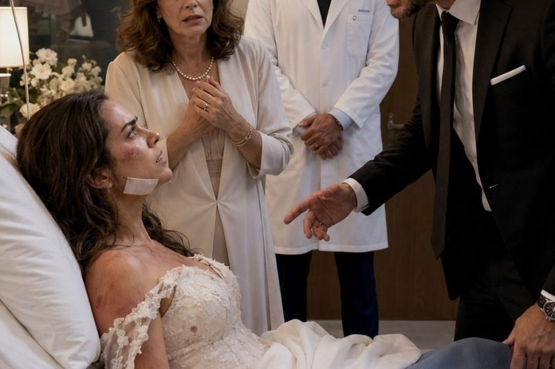  NOSSO CASAMENTO TERMINOU EM FERRO TORCIDO E VIDRO NO ASFALTO. ENQUANTO EU SANGRAVA DEBAIXO DO VESTIDO DE NOIVA, HEITOR CARREGOU A “AMIGA DE INFÂNCIA” COM UM ARRANHÃO NO BRAÇO. ELE NEM OLHOU PARA TRÁS. TRÊS DIAS DEPOIS, ELE ENTROU NO MEU QUARTO EXIGINDO RESPOSTAS — E O MÉDICO TRANCOU A PORTA. 