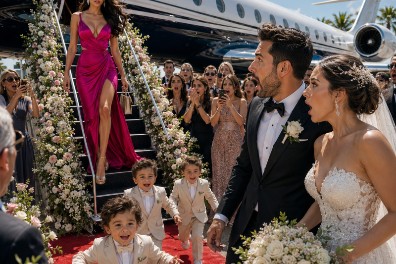 A mãe do meu ex me convidou para o casamento dele para me ver humilhada… Mas, quando apareci com os três filhos que ele nunca conheceu, minha filha olhou para o noivo e disse uma frase que fez o casamento inteiro cair em silêncio.