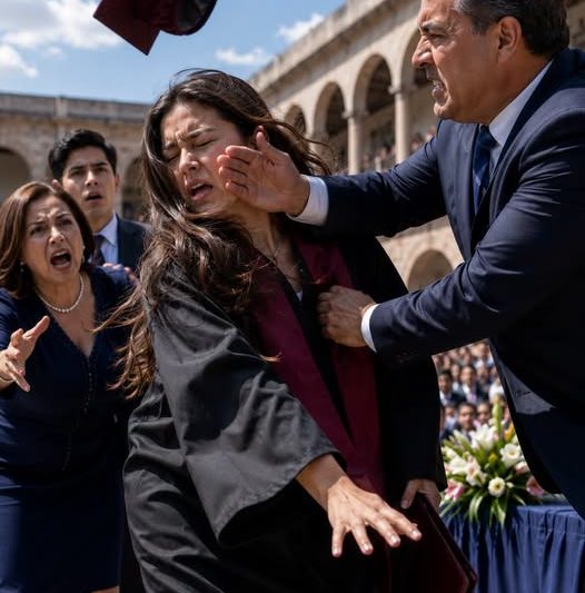 O pai lhe deu um tapa em plena cerimônia de formatura, e a mãe a chamou de inútil… mas o microfone revelou quem havia roubado 240 mil pesos durante 4 anos.