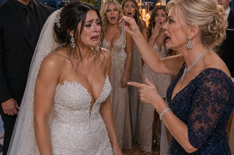 Dez minutos antes do casamento, a mãe do noivo acusou minha filha de roubar seu colar de diamantes. “Revistem o vestido dela”, exigiu na frente das madrinhas. Minha filha começou a chorar quando a segurança encontrou o colar dentro da bolsa dela. Mas eles não sabiam quem era a dona do hotel, e quando ordenei que a equipe de segurança revisasse as imagens das câmeras para descobrir exatamente quem havia colocado o colar de diamantes na bolsa…