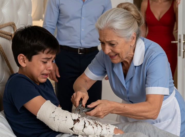 O menino gritava que algo o mordia debaixo do gesso, o pai o chamou de louco… até que a babá quebrou tudo e encontrou a seringa.